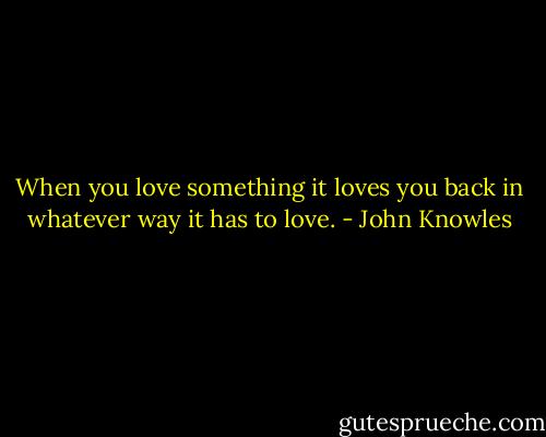When you love something it loves you back in whatever way it has to love. - John Knowles