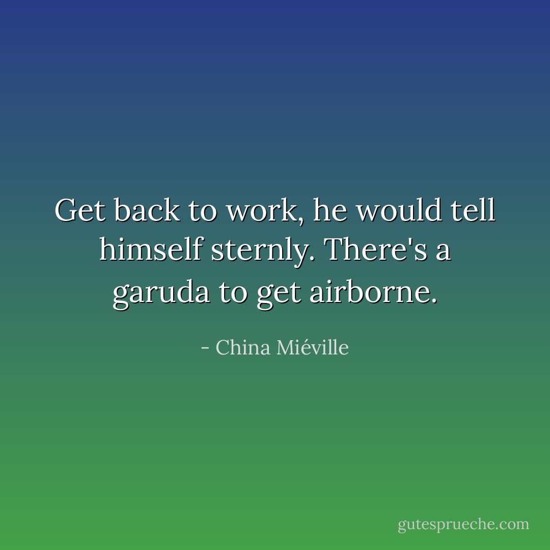 <i>Get back to work</i>, he would tell himself sternly. <i>There's a garuda to get airborne.</i> - China Miéville
