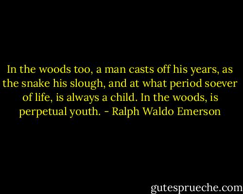 In the woods too, a man casts off his years, as the snake his slough, and at what period soever of life, is always a child. In the woods, is perpetual youth. - Ralph Waldo Emerson