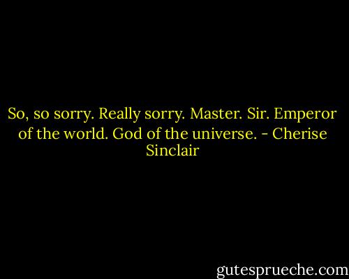 So, so sorry. Really sorry. Master. Sir. Emperor of the world. God of the universe. - Cherise Sinclair
