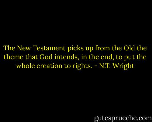 The New Testament picks up from the Old the theme that God intends, in the end, to put the whole creation to rights. - N.T. Wright