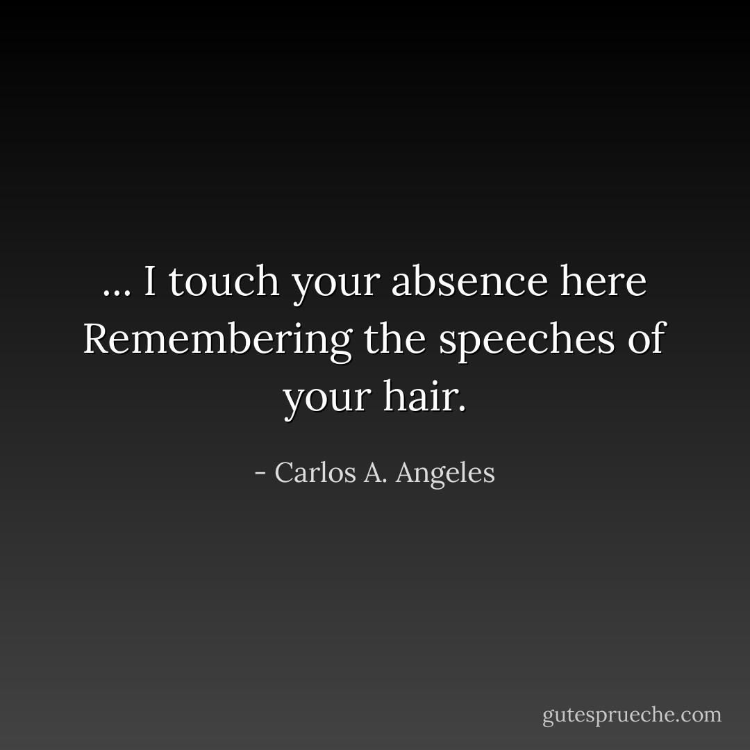 ... I touch your absence here<br />Remembering the speeches of your hair. - Carlos A. Angeles