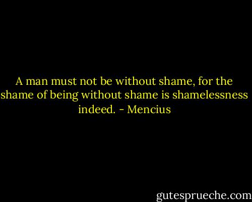 A man must not be without shame, for the shame of being without shame is shamelessness indeed. - Mencius