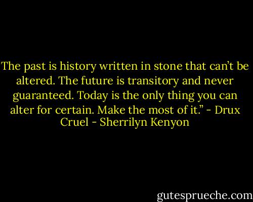 The past is history written in stone that can’t be altered. The future is transitory and never guaranteed. Today is the only thing you can alter for certain. Make the most of it.” - Drux Cruel - Sherrilyn Kenyon