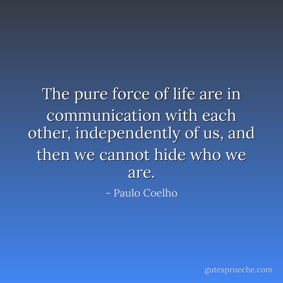 The pure force of life are in communication with each other, independently of us, and then we cannot hide who we are. - Paulo Coelho