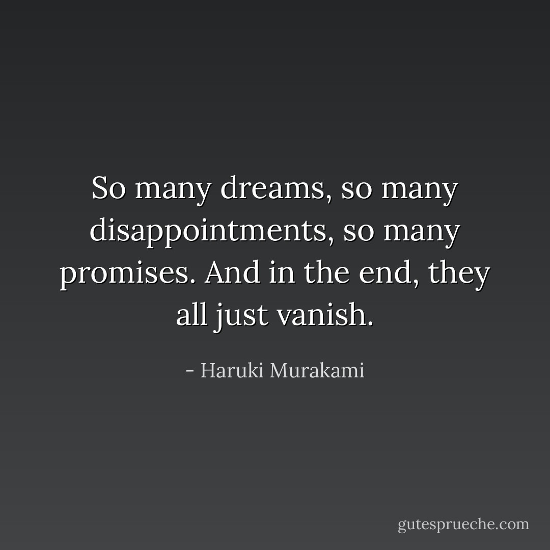 So many dreams, so many disappointments, so many promises. And in the end, they all just vanish. - Haruki Murakami