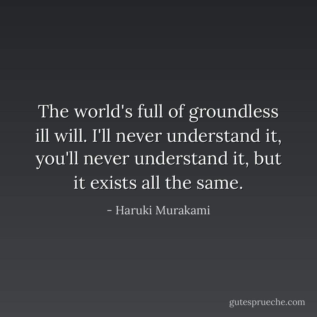 The world's full of groundless ill will. I'll never understand it, you'll never understand it, but it exists all the same. - Haruki Murakami