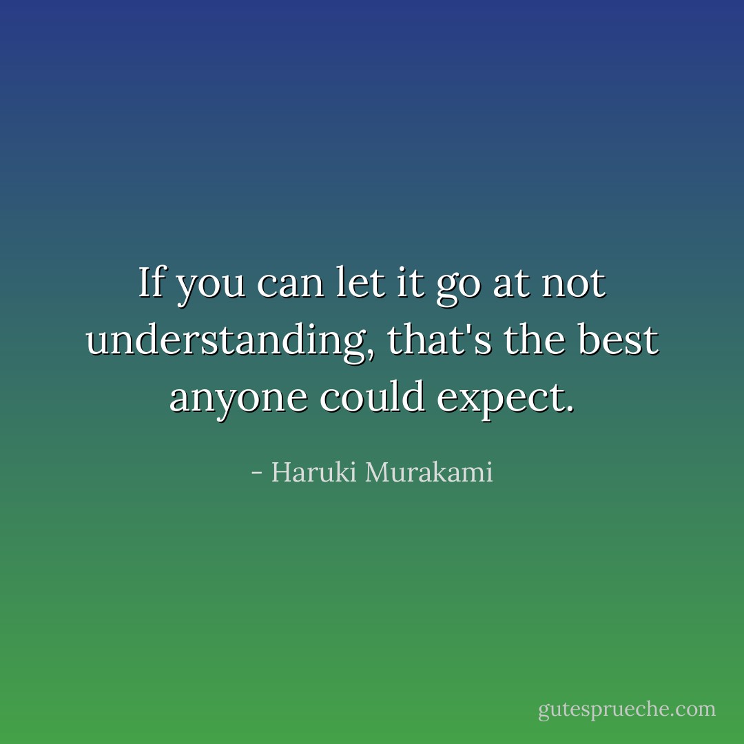 If you can let it go at not understanding, that's the best anyone could expect. - Haruki Murakami