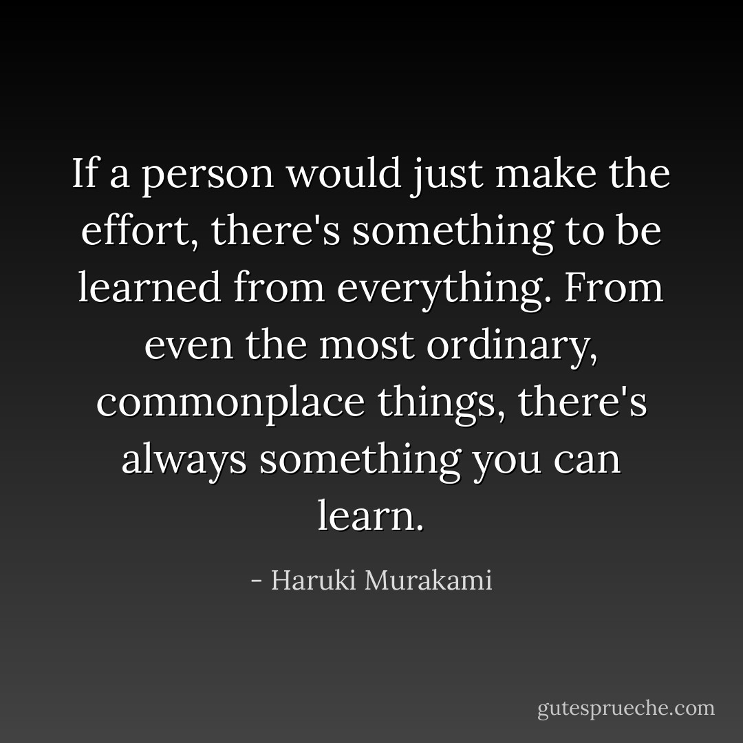 If a person would just make the effort, there's something to be learned from everything. From even the most ordinary, commonplace things, there's always something you can learn. - Haruki Murakami