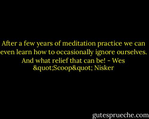 After a few years of meditation practice we can even learn how to occasionally ignore ourselves. And what relief that can be! - Wes "Scoop" Nisker