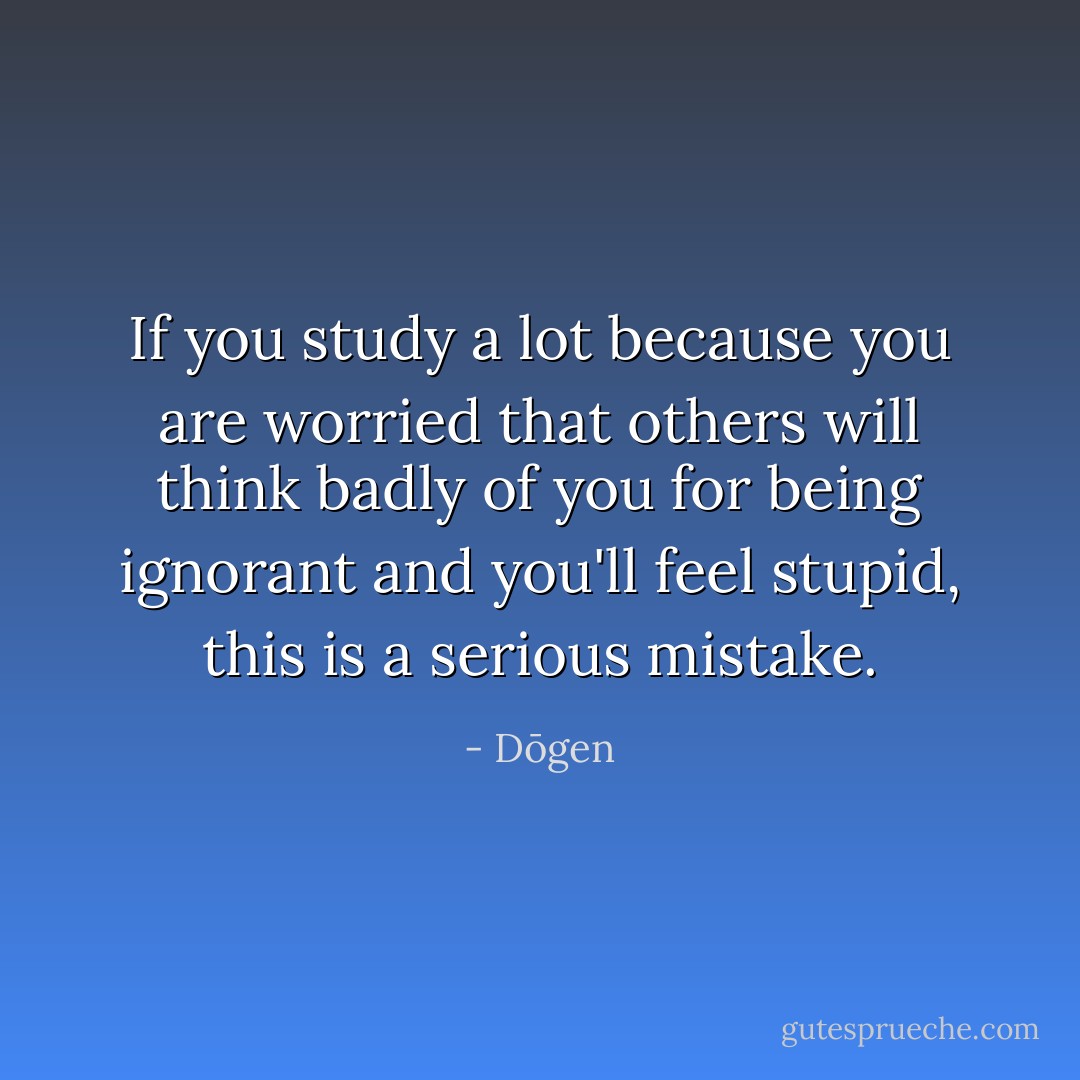 If you study a lot because you are worried that others will think badly of you for being ignorant and you'll feel stupid, this is a serious mistake. - Dōgen