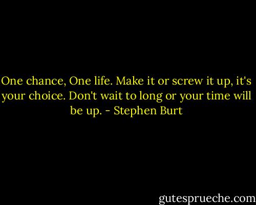 One chance, One life. Make it or screw it up, it's your choice. Don't wait to long or your time will be up. - Stephen Burt