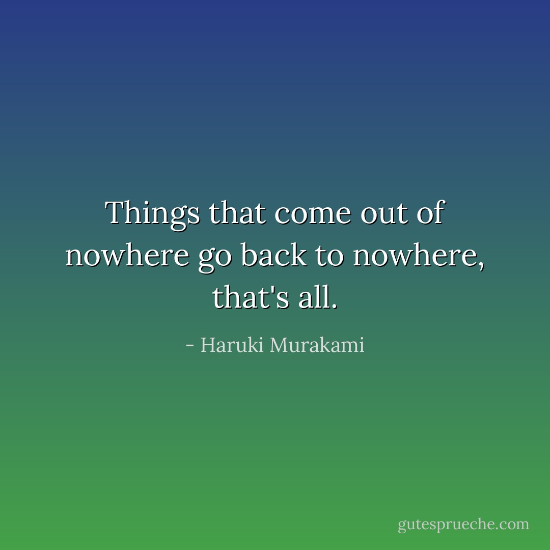 Things that come out of nowhere go back to nowhere, that's all. - Haruki Murakami