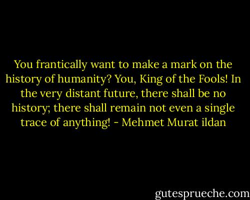 You frantically want to make a mark on the history of humanity? You, King of the Fools! In the very distant future, there shall be no history; there shall remain not even a single trace of anything! - Mehmet Murat ildan