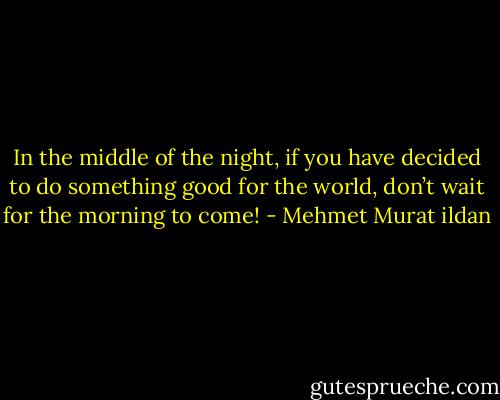 In the middle of the night, if you have decided to do something good for the world, don’t wait for the morning to come! - Mehmet Murat ildan