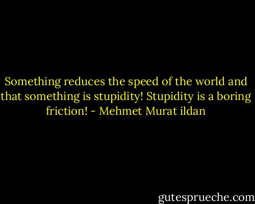 Something reduces the speed of the world and that something is stupidity! Stupidity is a boring friction! - Mehmet Murat ildan