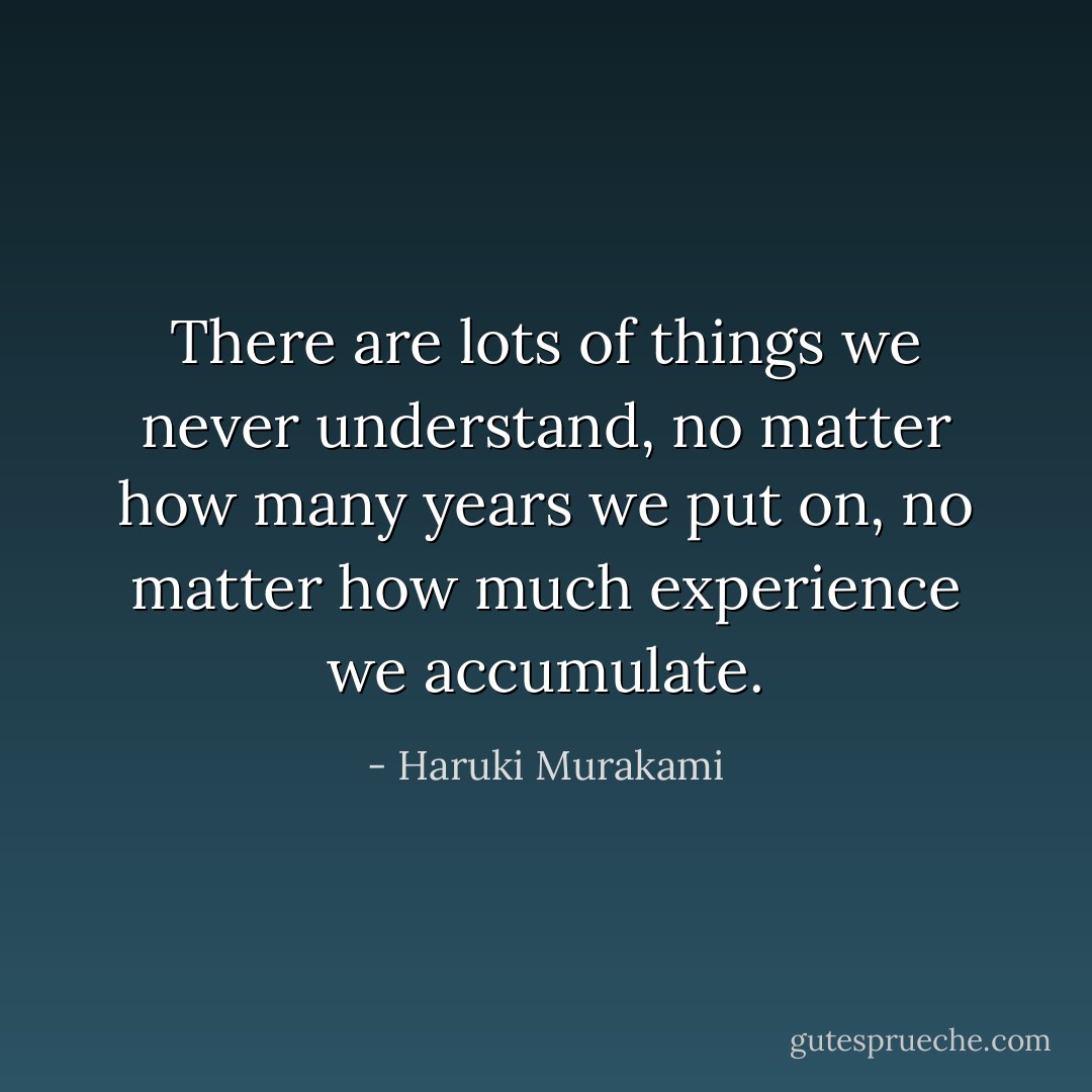 There are lots of things we never understand, no matter how many years we put on, no matter how much experience we accumulate. - Haruki Murakami