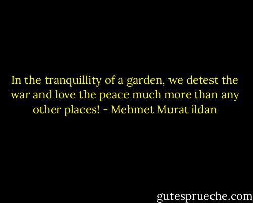 In the tranquillity of a garden, we detest the war and love the peace much more than any other places! - Mehmet Murat ildan