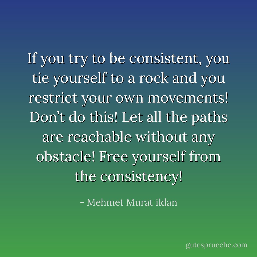 If you try to be consistent, you tie yourself to a rock and you restrict your own movements! Don’t do this! Let all the paths are reachable without any obstacle! Free yourself from the consistency! - Mehmet Murat ildan