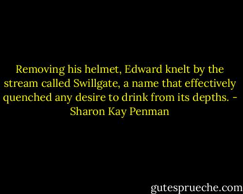 Removing his helmet, Edward knelt by the stream called Swillgate, a name that effectively quenched any desire to drink from its depths. - Sharon Kay Penman