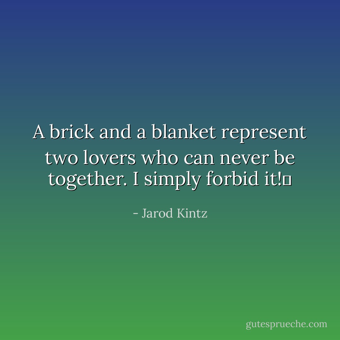 A brick and a blanket represent two lovers who can never be together. I simply forbid it!  - Jarod Kintz