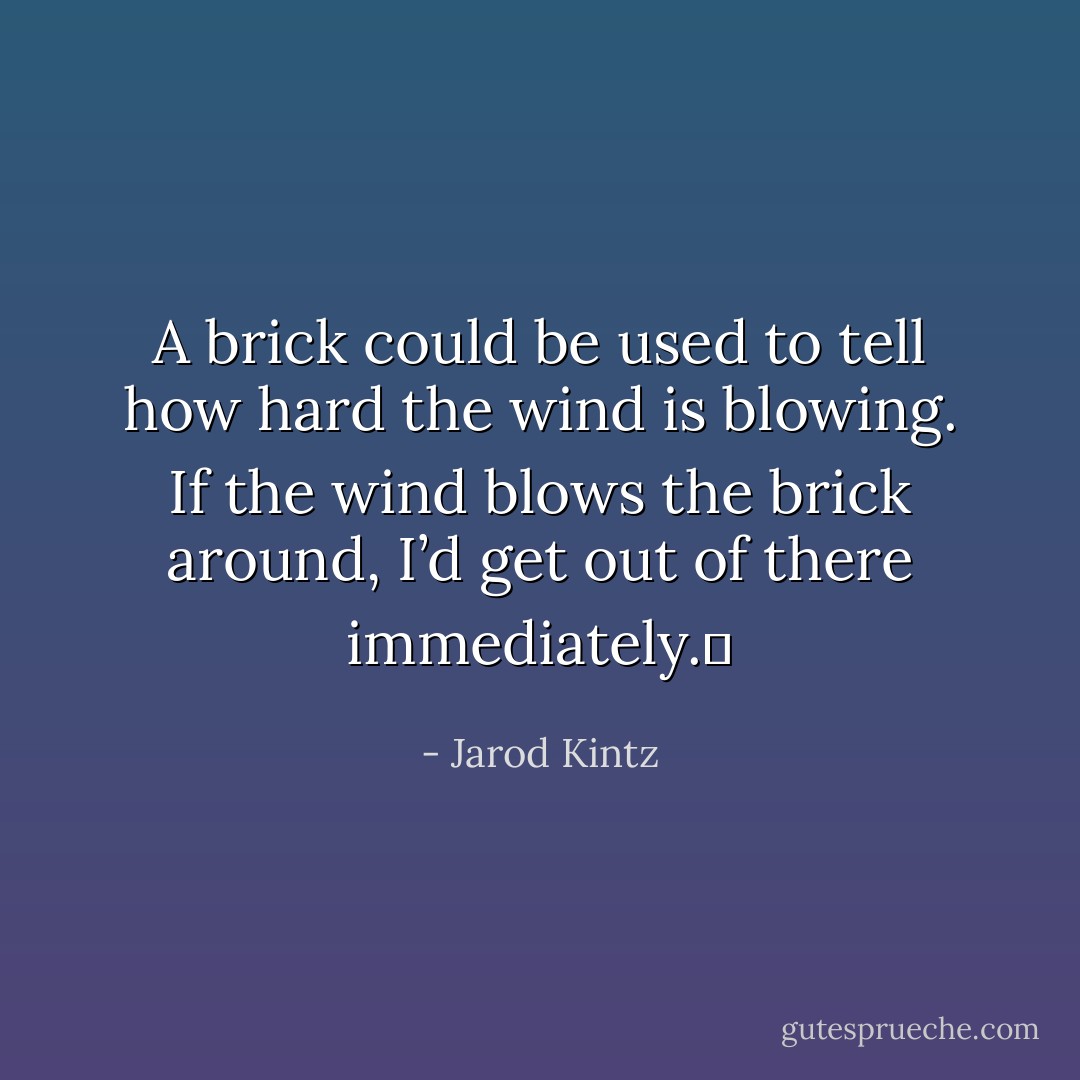 A brick could be used to tell how hard the wind is blowing. If the wind blows the brick around, I’d get out of there immediately.  - Jarod Kintz
