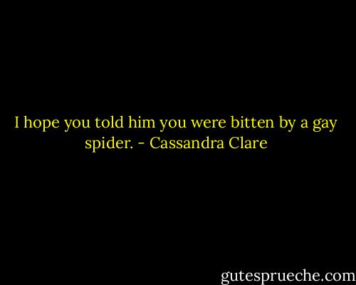 I hope you told him you were bitten by a gay spider. - Cassandra Clare