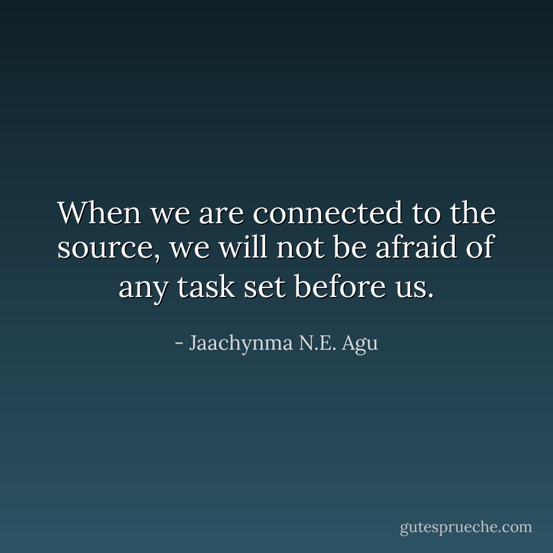 When we are connected to the source, we will not be afraid of any task set before us. - Jaachynma N.E. Agu