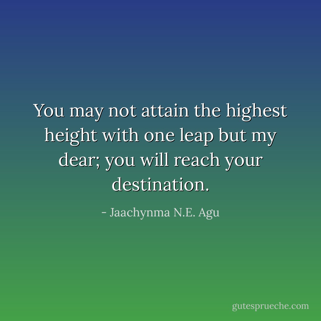 You may not attain the highest height with one leap but my dear; you will reach your destination. - Jaachynma N.E. Agu