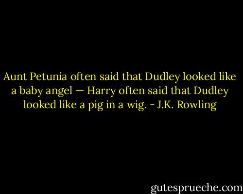 Aunt Petunia often said that Dudley looked like a baby angel — Harry often said that Dudley looked like a pig in a wig. - J.K. Rowling