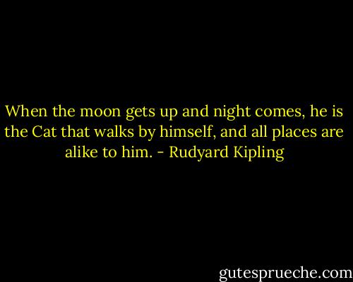 When the moon gets up and night comes, he is the Cat that walks by himself, and all places are alike to him. - Rudyard Kipling
