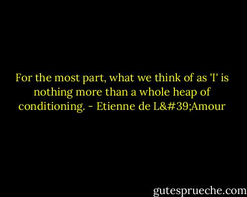 For the most part, what we think of as 'I' is nothing more than a whole heap of conditioning. - Etienne de L'Amour