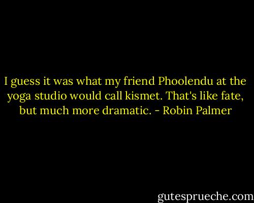I guess it was what my friend Phoolendu at the yoga studio would call kismet. That's like fate, but much more dramatic. - Robin Palmer