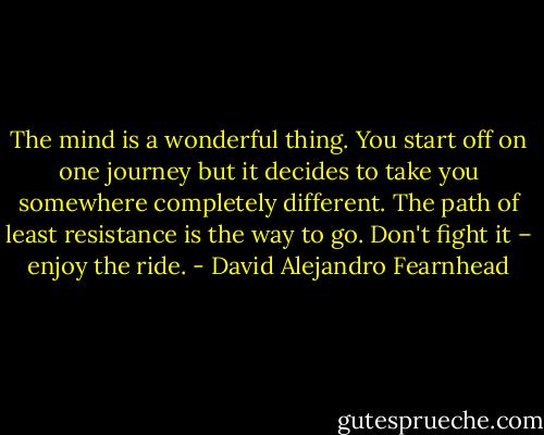 The mind is a wonderful thing. You start off on one journey but it decides to take you somewhere completely different. The path of least resistance is the way to go. Don't fight it – enjoy the ride. - David Alejandro Fearnhead