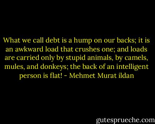 What we call debt is a hump on our backs; it is an awkward load that crushes one; and loads are carried only by stupid animals, by camels, mules, and donkeys; the back of an intelligent person is flat! - Mehmet Murat ildan