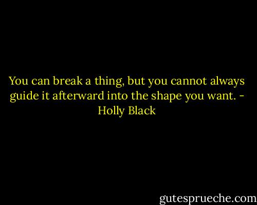 You can break a thing, but you cannot always guide it afterward into the shape you want. - Holly Black
