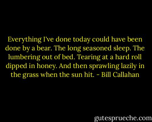 Everything I've done today could have been done by a bear. The long seasoned sleep. The lumbering out of bed. Tearing at a hard roll dipped in honey. And then sprawling lazily in the grass when the sun hit. - Bill Callahan
