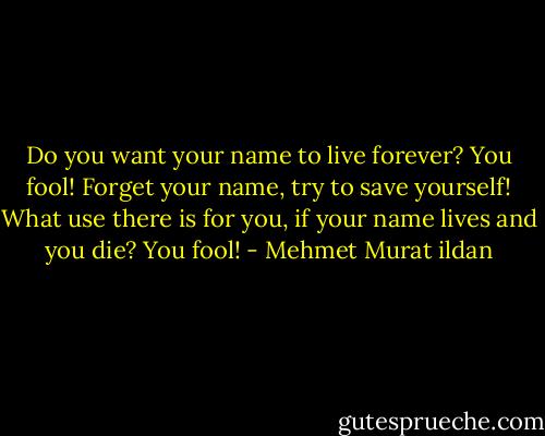 Do you want your name to live forever? You fool! Forget your name, try to save yourself! What use there is for you, if your name lives and you die? You fool! - Mehmet Murat ildan