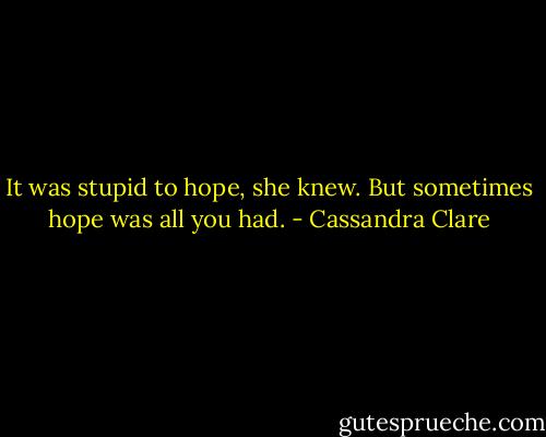 It was stupid to hope, she knew. But sometimes hope was all you had. - Cassandra Clare