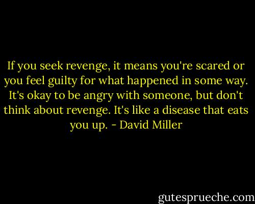 If you seek revenge, it means you're scared or you feel guilty for what happened in some way. It's okay to be angry with someone, but don't think about revenge. It's like a disease that eats you up. - David Miller