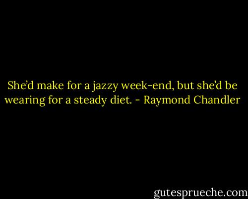 She’d make for a jazzy week-end, but she’d be wearing for a steady diet. - Raymond Chandler