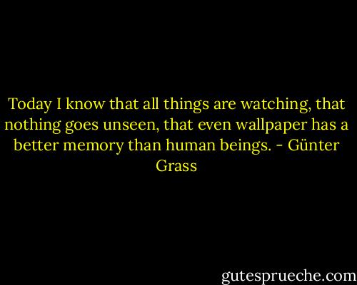 Today I know that all things are watching, that nothing goes unseen, that even wallpaper has a better memory than human beings. - Günter Grass