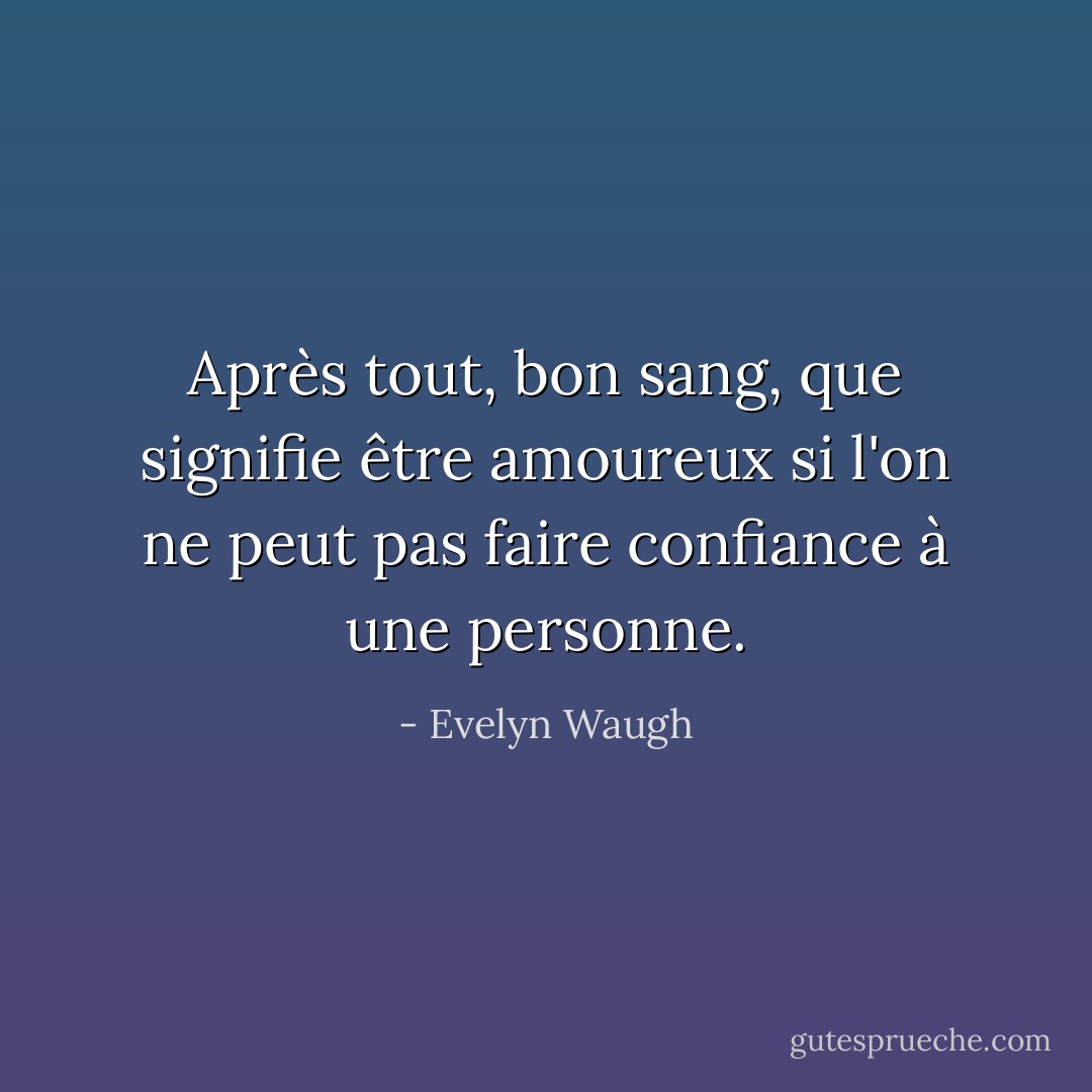 Après tout, bon sang, que signifie être amoureux si l'on ne peut pas faire confiance à une personne. - Evelyn Waugh