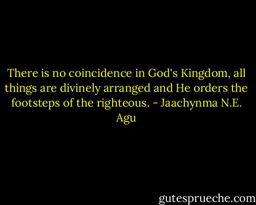 There is no coincidence in God's Kingdom, all things are divinely arranged and He orders the footsteps of the righteous. - Jaachynma N.E. Agu