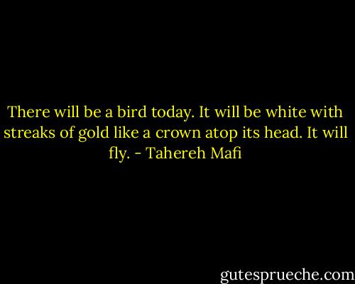 There will be a bird today. It will be white with streaks of gold like a crown atop its head. It will fly. - Tahereh Mafi