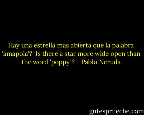 Hay una estrella mas abierta<br />que la palabra 'amapola'?<br /><br />Is there a star more wide open<br />than the word 'poppy"? - Pablo Neruda
