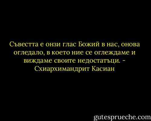 Съвестта е онзи глас Божий в нас, онова огледало, в което ние се оглеждаме и виждаме своите недостатъци. - Схиархимандрит Касиан