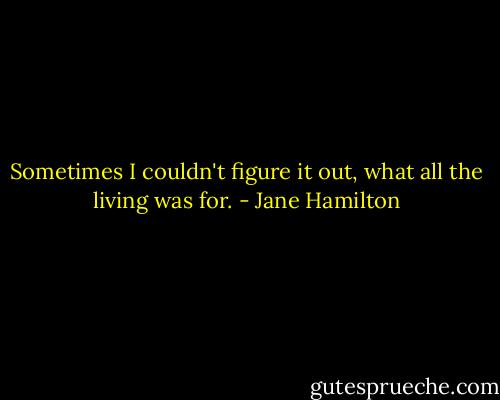 Sometimes I couldn't figure it out, what all the living was for. - Jane Hamilton