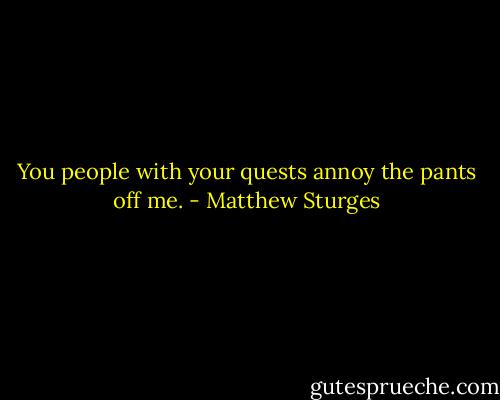 You people with your quests annoy the pants off me. - Matthew Sturges