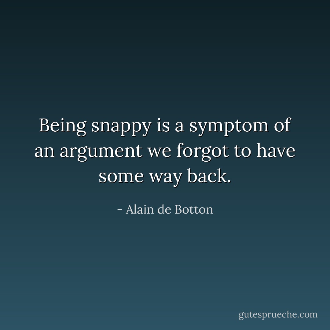 Being snappy is a symptom of an argument we forgot to have some way back. - Alain de Botton